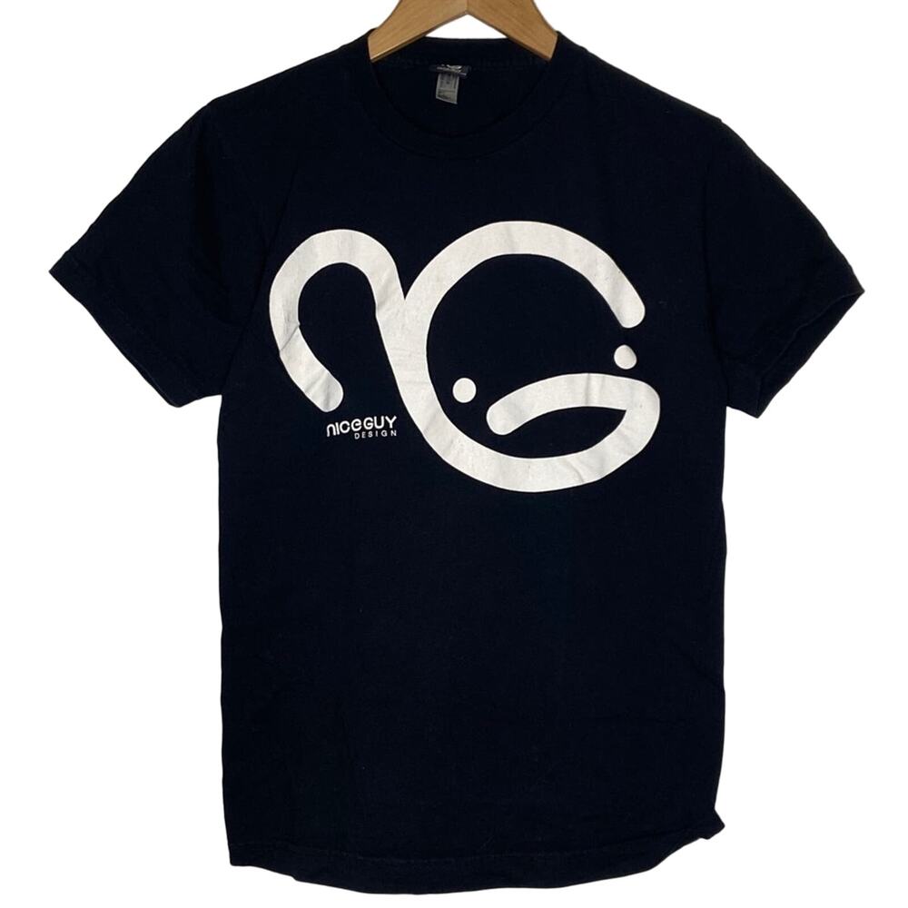 Nice guy design black & white graphic print short sleeve shirt men's small